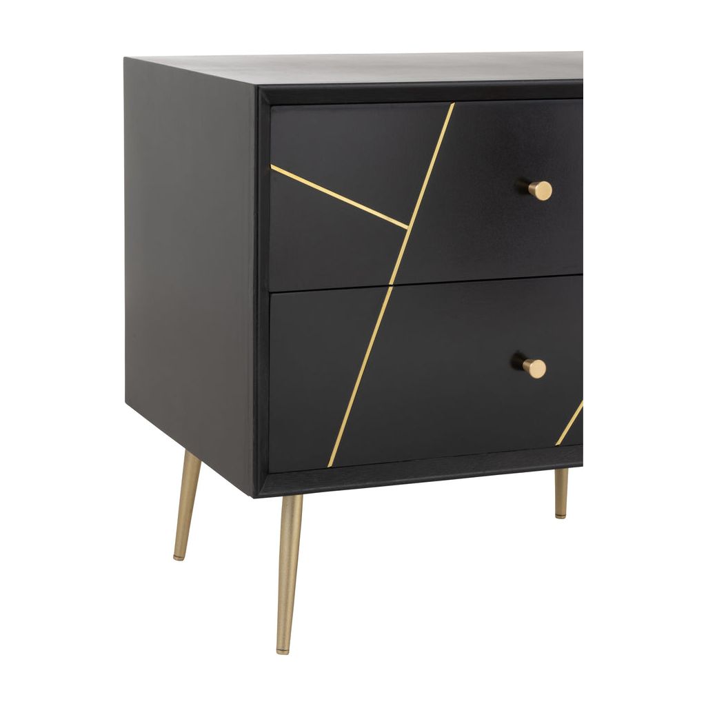 Table de Nuit Bois Métal Noir Or - Designix
