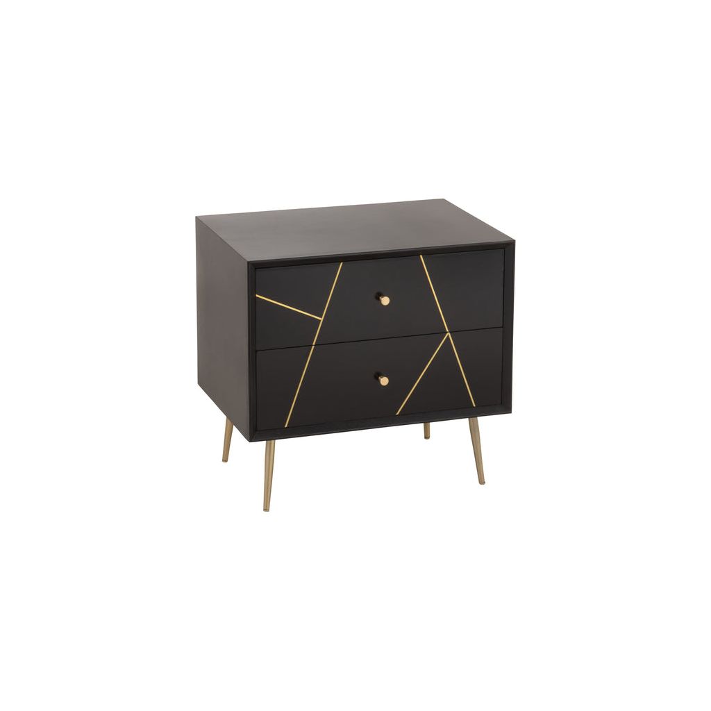 Table de Nuit Bois Métal Noir Or - Designix