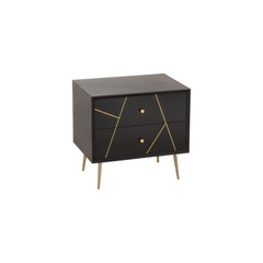 Table de Nuit Bois Métal Noir Or