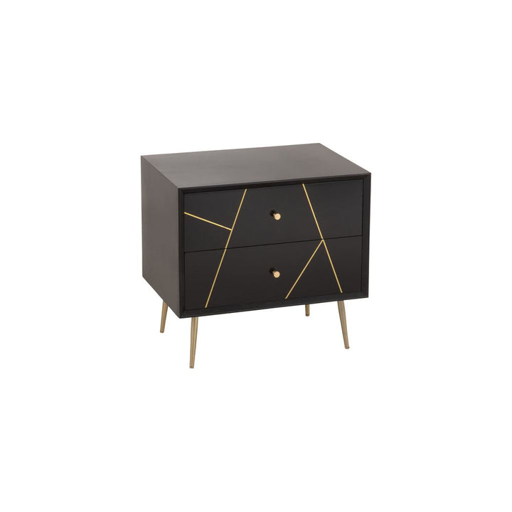 Table de Nuit Bois Métal Noir Or - Designix