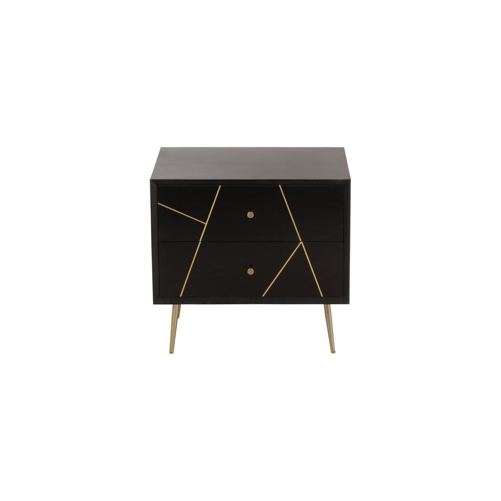 Table de Nuit Bois Métal Noir Or - Designix