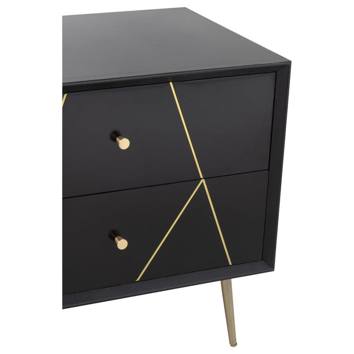 Table de Nuit Bois Métal Noir Or - Designix