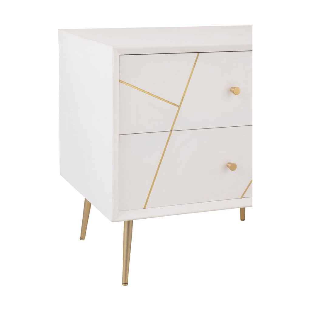 Table de Nuit Design Blanc Or