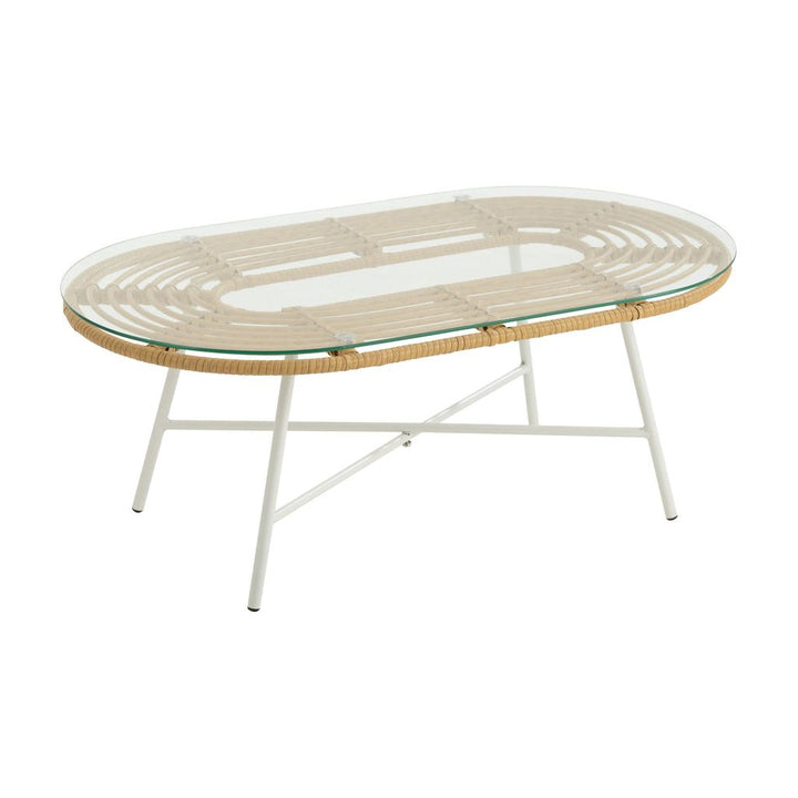 Table Basse Ovale Extérieure Métal/Verre Naturel/Blanc | Designix -     - https://designix.fr