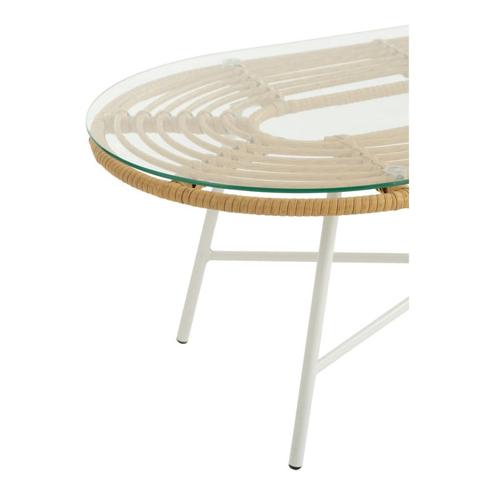 Table Basse Ovale Extérieure Métal/Verre Naturel/Blanc | Designix -     - https://designix.fr