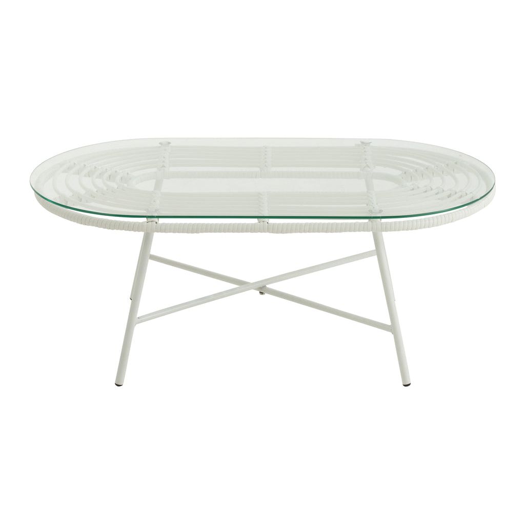 Table basse ovale d'extérieur en métal/verre blanc | Designix -     - https://designix.fr