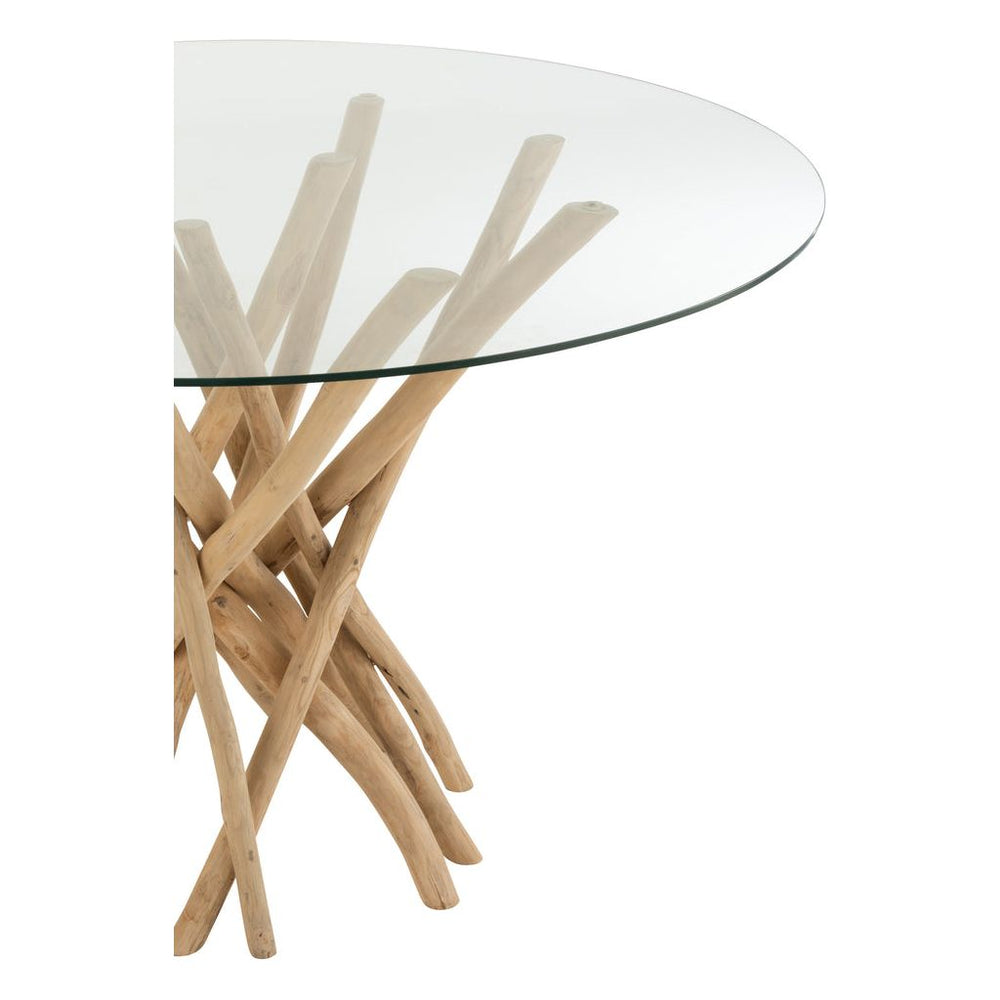 Table Ronde Teck Naturel Verre - Designix