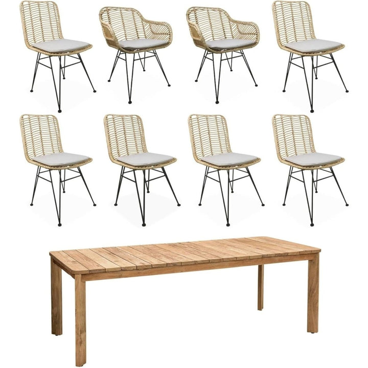 Table Teck Recyclé et Chaises Rotin | Rame - Designix Table à Manger
