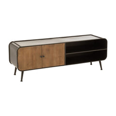 Table TV Métal Bois Noir Naturel