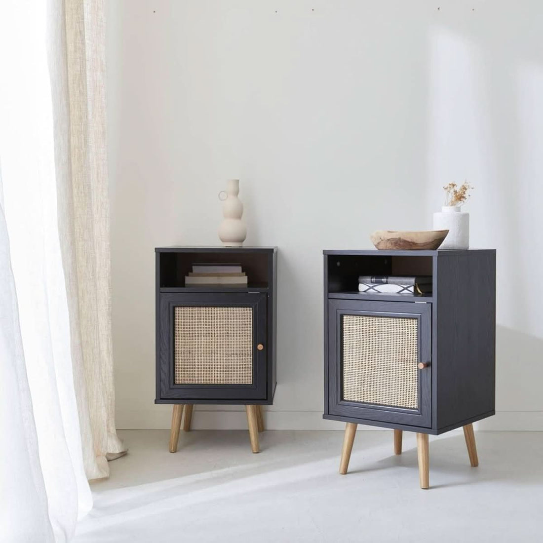 Tables Chevet Cannage Noir | Drap