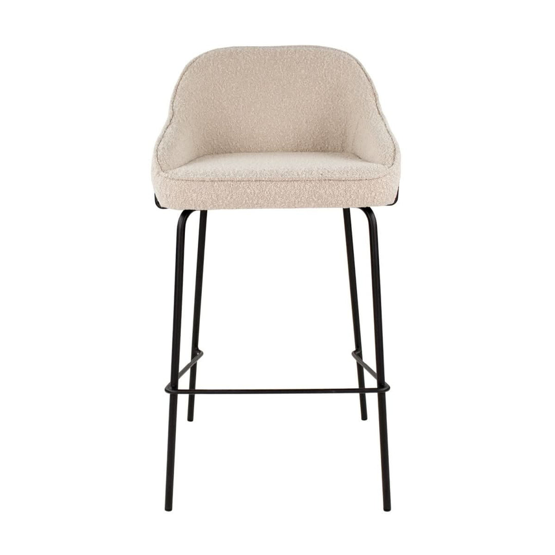 Tabouret De Bar Bouclé Beige Avec Dossier Et Repose Pied Métal Noir | KARA - Designix