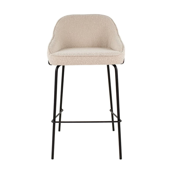 Tabouret De Bar Bouclé Beige Avec Dossier Et Repose Pied Métal Noir | KARA - Designix