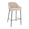 Tabouret De Bar Bouclé Beige Avec Dossier Et Repose Pied Métal Noir | KARA
