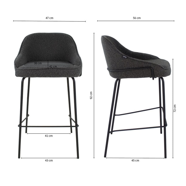 Tabouret de Bar Bouclé Gris Foncé Avec Dossier Confort | SEPP - Designix