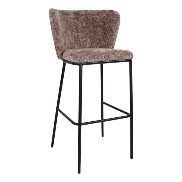 Tabouret De Bar Ergonomique En Chenille Taupe Avec Repose-Pieds | LUMI