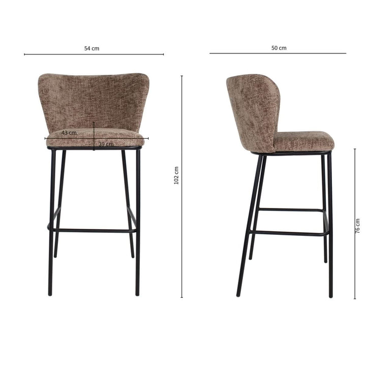 Tabouret De Bar Ergonomique En Chenille Taupe Avec Repose - Pieds | LUMI - Designix