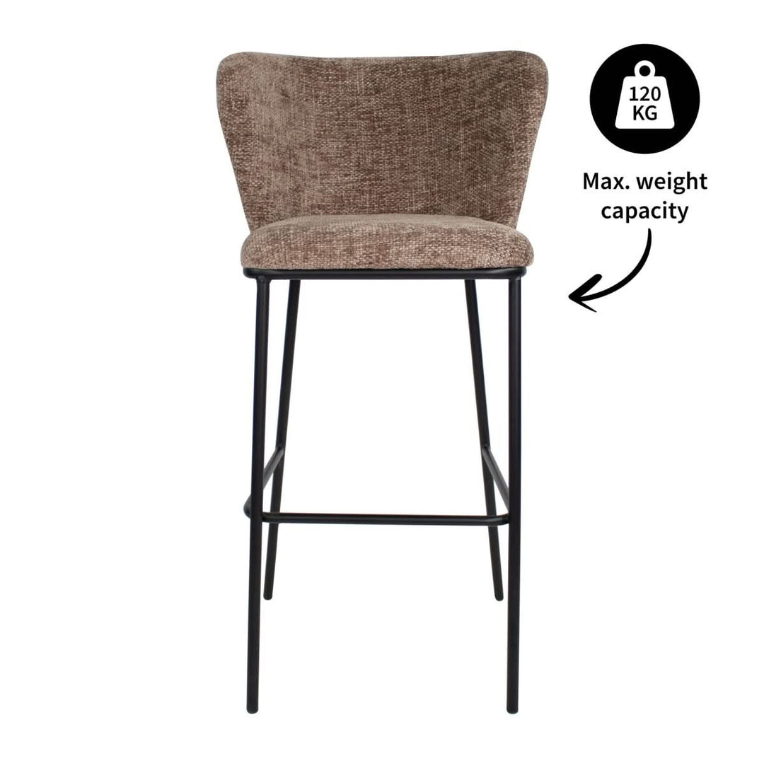Tabouret De Bar Ergonomique En Chenille Taupe Avec Repose - Pieds | LUMI - Designix