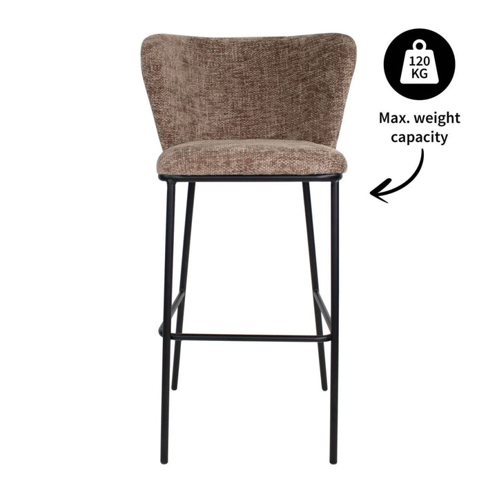 Tabouret De Bar Ergonomique En Chenille Taupe Avec Repose - Pieds | LUMI - Designix