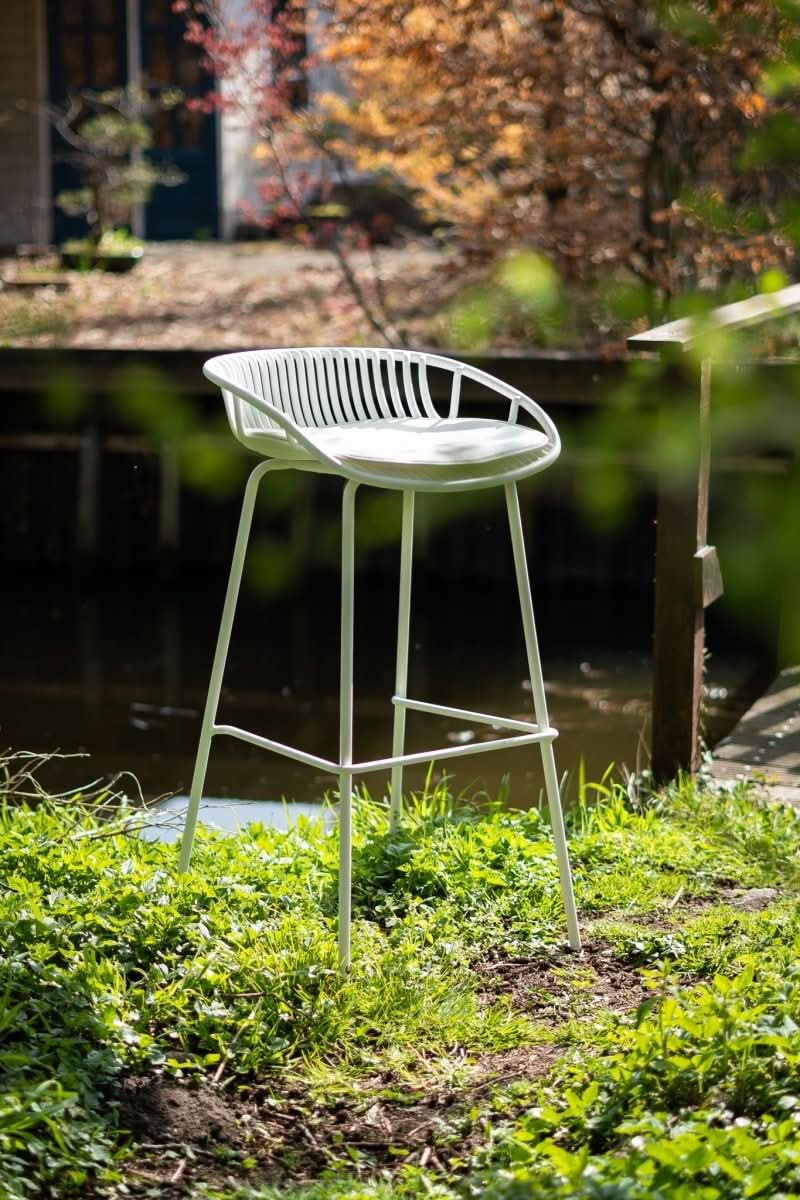 Tabouret de Bar Extérieur Avec Coussin PU Cuir Blanc | NOVA - Designix