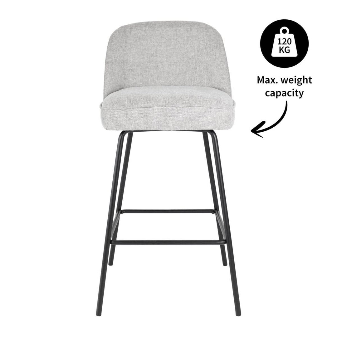 Tabouret de Bar Gris avec Dossier Rond Rembourré Base Métal Noire | LUXA - Designix