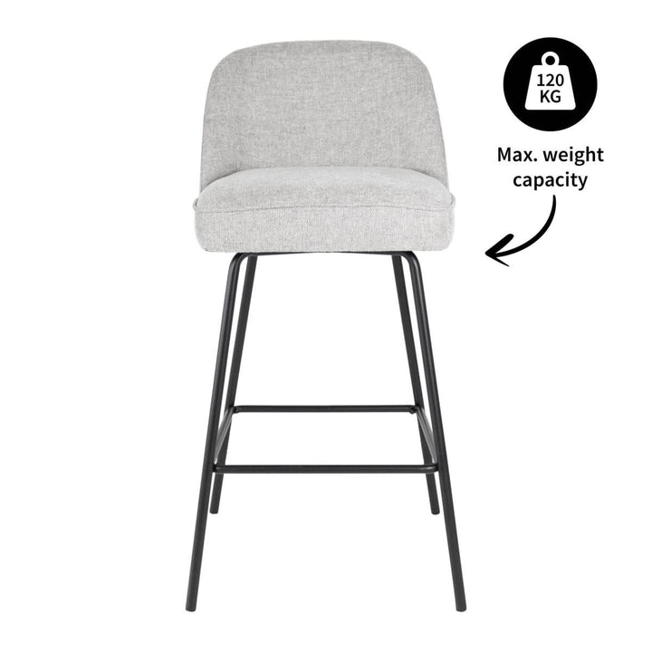 Tabouret de Bar Gris avec Dossier Rond Rembourré Base Métal Noire | LUXA - Designix