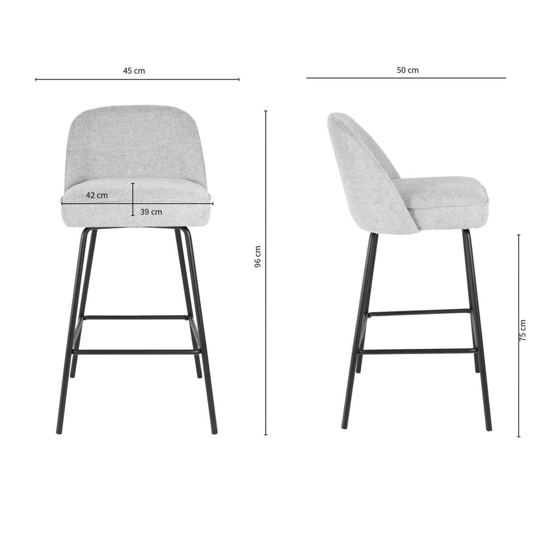 Tabouret de Bar Gris avec Dossier Rond Rembourré Base Métal Noire | LUXA - Designix