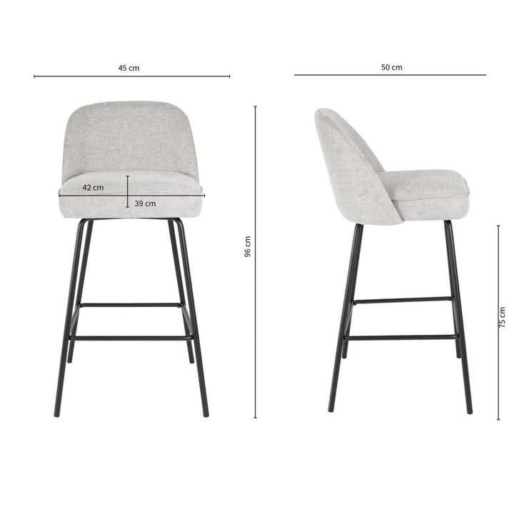 Tabouret de Bar Gris avec Dossier Rond Rembourré Base Métal Noire | LUXA - Designix