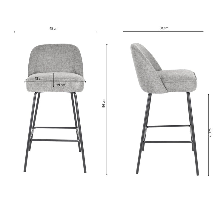 Tabouret de bar Lucy Gris Foncé Avec Dossier Ergonomique | NOVA - Designix