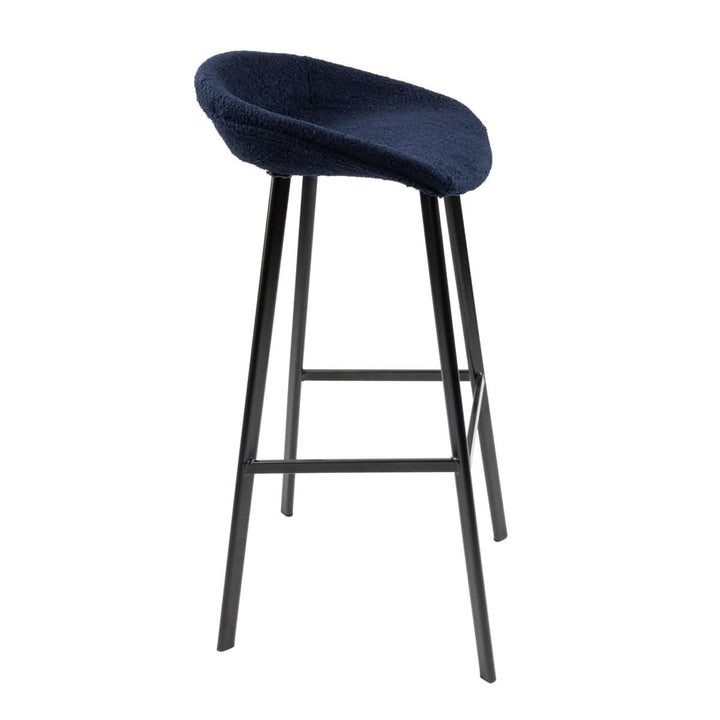 Tabouret de Bar Moderne en Tissu Teddy Bleu Foncé | LUNA - Designix