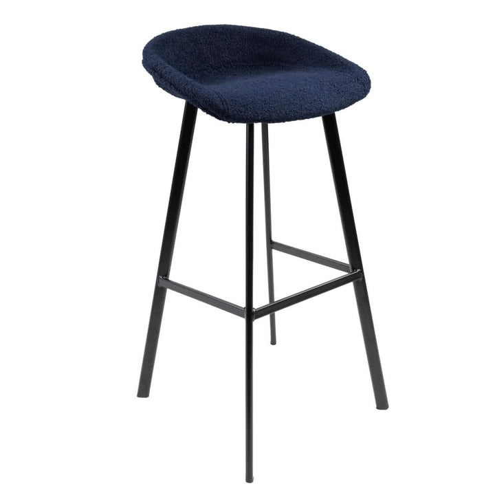 Tabouret de Bar Moderne en Tissu Teddy Bleu Foncé | LUNA - Designix