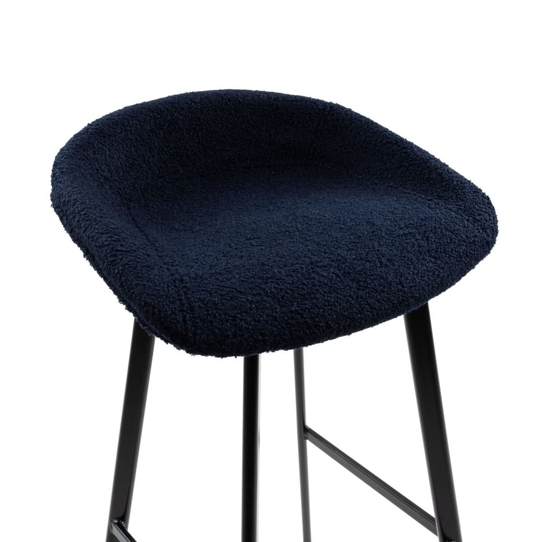 Tabouret de Bar Moderne en Tissu Teddy Bleu Foncé | LUNA - Designix