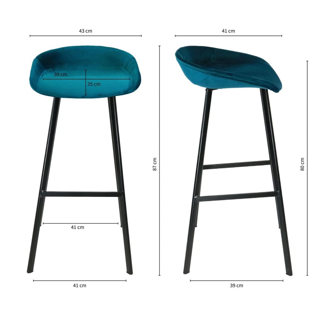 Tabouret de bar velours bleu 80 cm hauteur 43 cm largeur design moderne | NOVA - Designix
