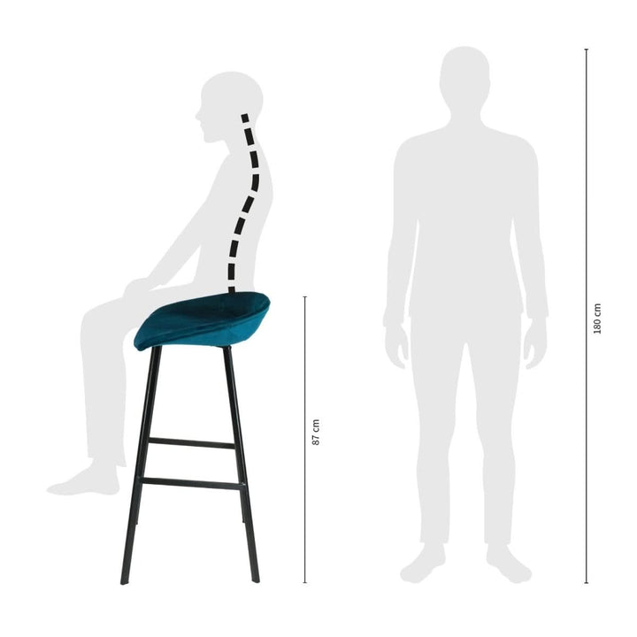 Tabouret de bar velours bleu 80 cm hauteur 43 cm largeur design moderne | NOVA - Designix