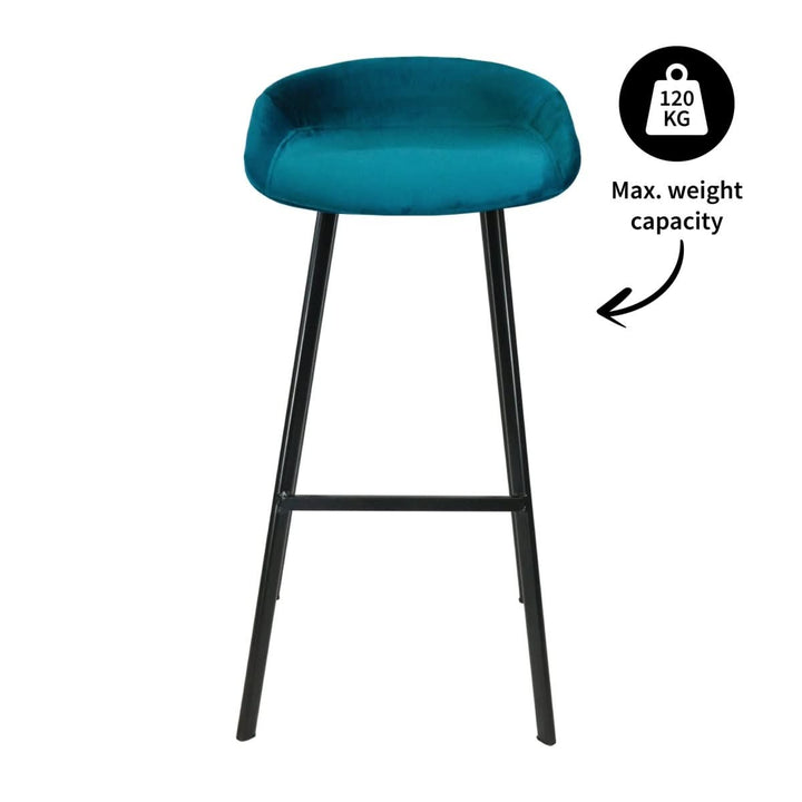 Tabouret de bar velours bleu 80 cm hauteur 43 cm largeur design moderne | NOVA - Designix