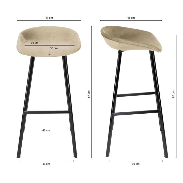 Tabouret de Bar Velours Champagne Design Moderne | RYLA - Designix