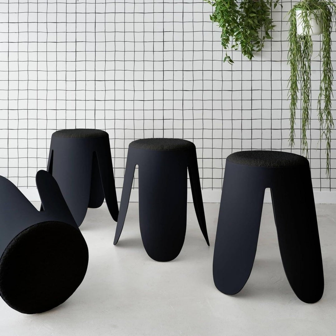 Tabourets Bouclette Noir Empilables | Gris - Designix Tabouret