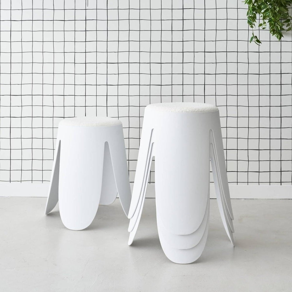 Tabourets Bouclette Texturée Blancs | Océan - Designix Tabouret