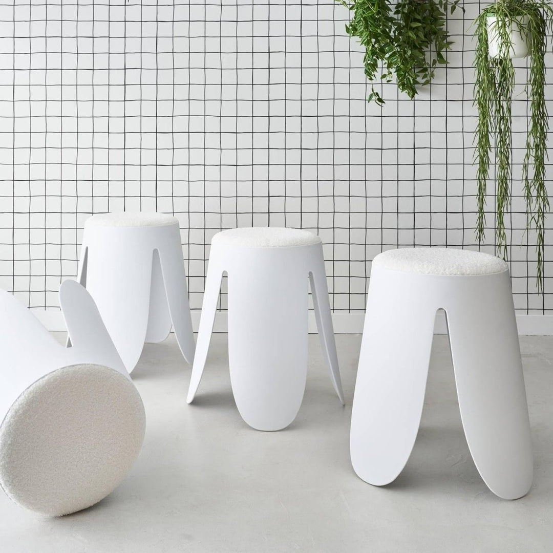 Tabourets Bouclette Texturée Blancs | Océan - Designix Tabouret