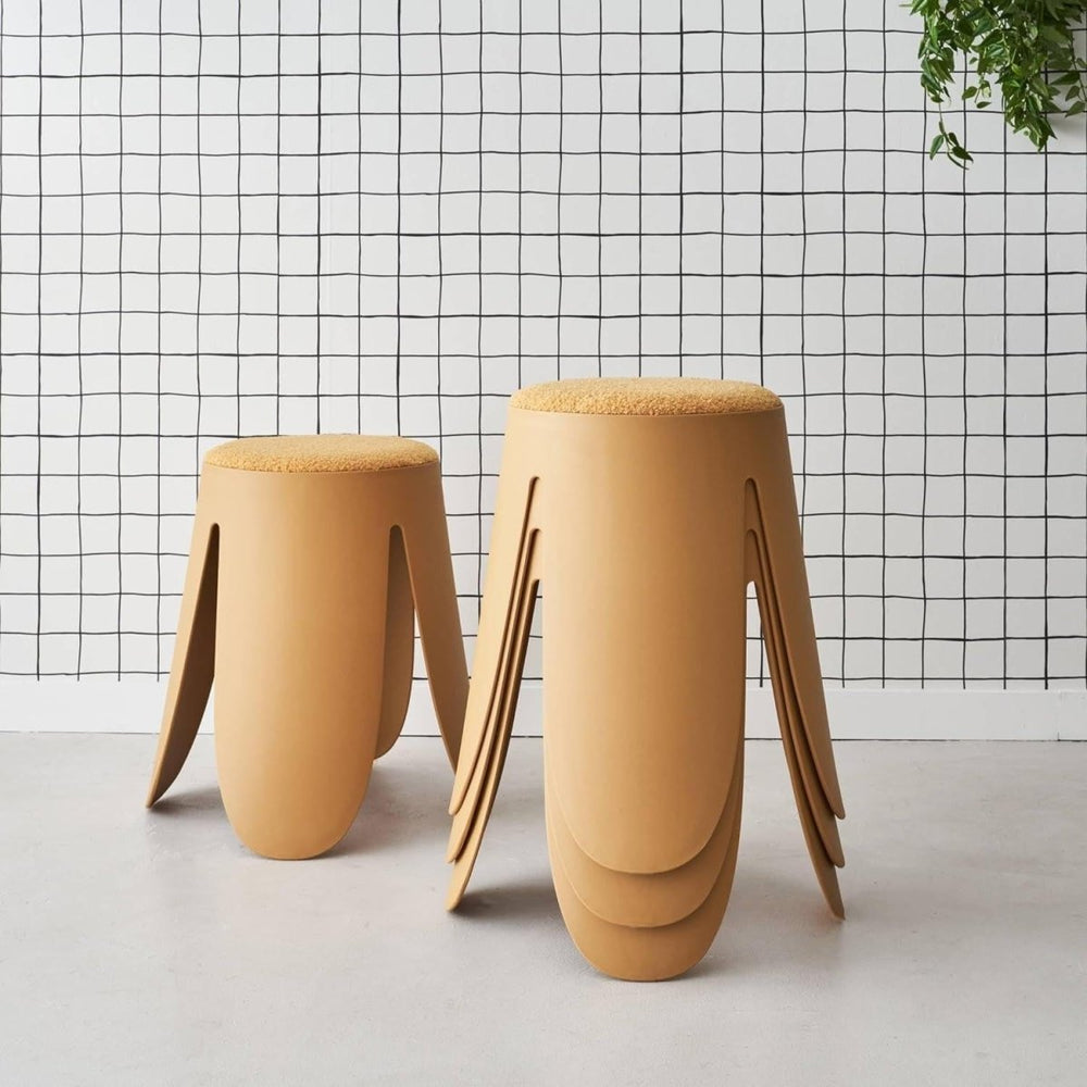 Tabourets Empilables Bouclette Moutarde | Rose - Designix Tabouret
