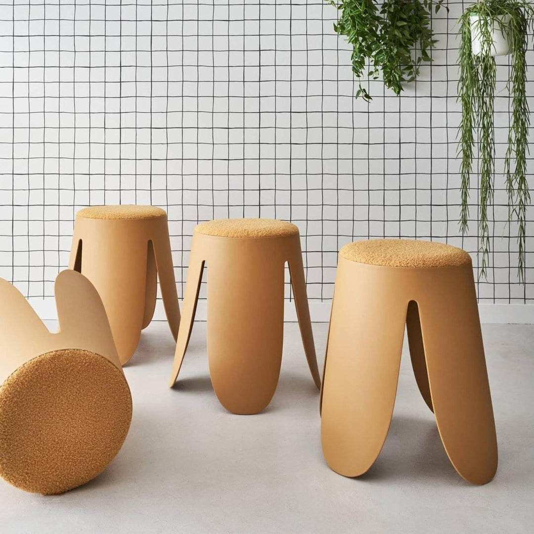Tabourets Empilables Bouclette Moutarde | Rose - Designix Tabouret