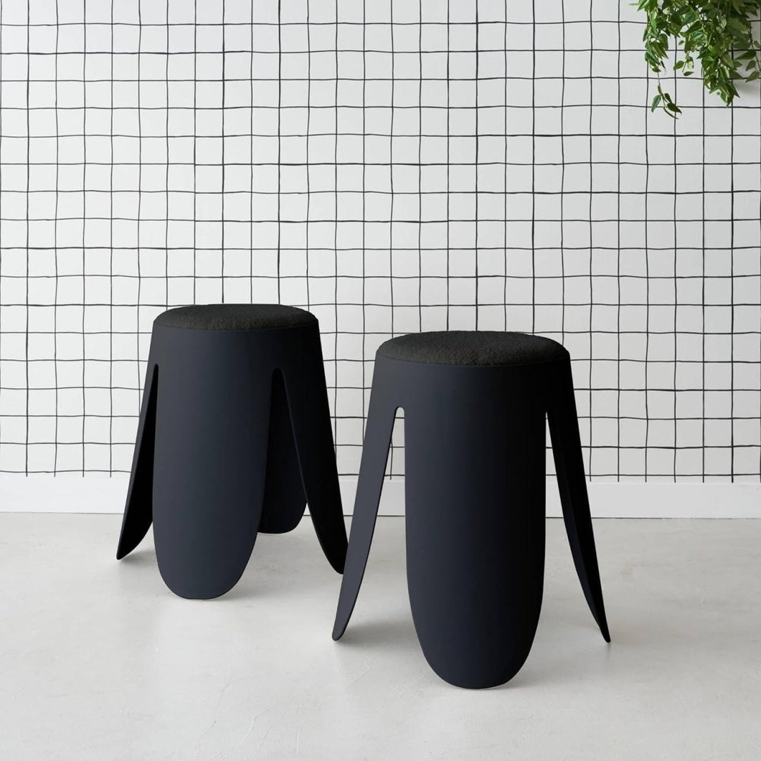 Tabourets Empilables Bouclette Noirs | Jonc - Designix Tabouret