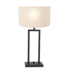 Lampe Table Métal Noir Lin Blanc