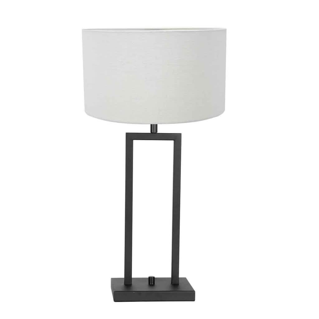 Lampe de table Poteau 8211ZW Noir + Abat-jour en Lin Blanc | Designix - - https://designix.fr