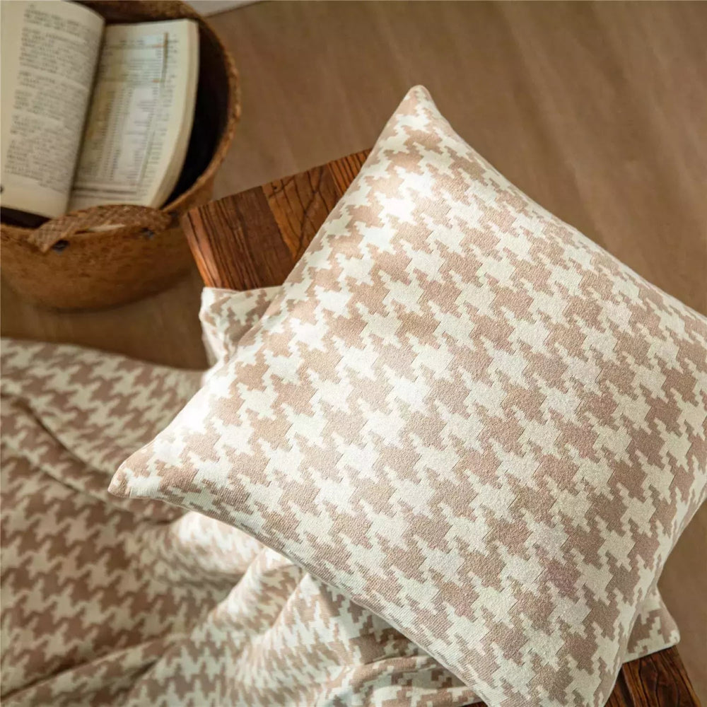 Taie d'Oreiller Carré | Houndstooth - Designix Taies d'oreiller Champagne 45x45cm