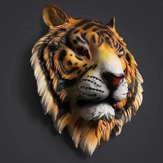 Tete d'animaux Tiger Head Statue Room Home Decor Decoration Accessories Animal Hanging Wall Mural Pendant Bar Living Room Escultura Sculpture | Designix - 0    - https://designix.fr/