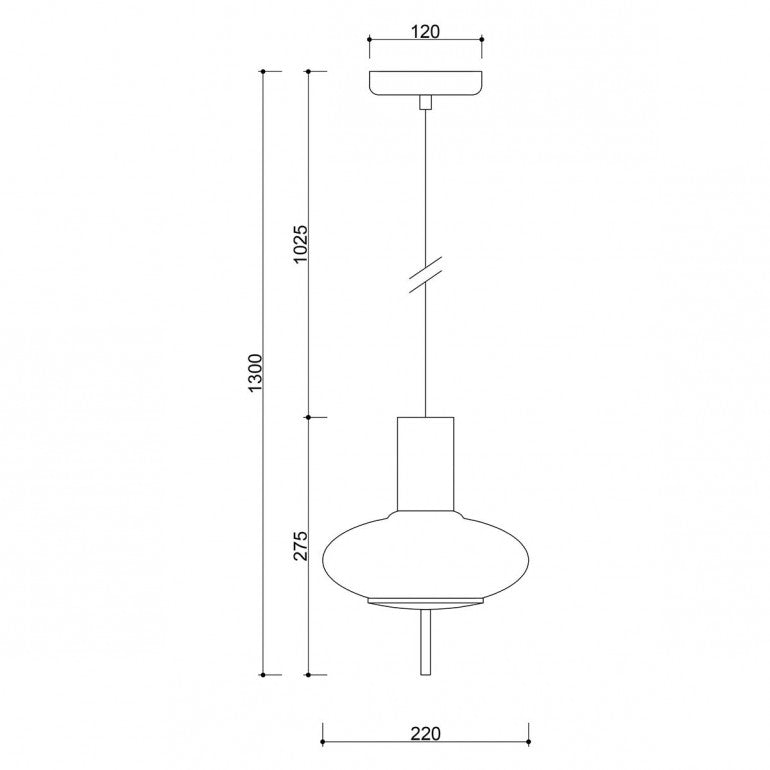 Schéma de dimensions cotées : hauteur totale 1300 mm et diamètre 220 mm