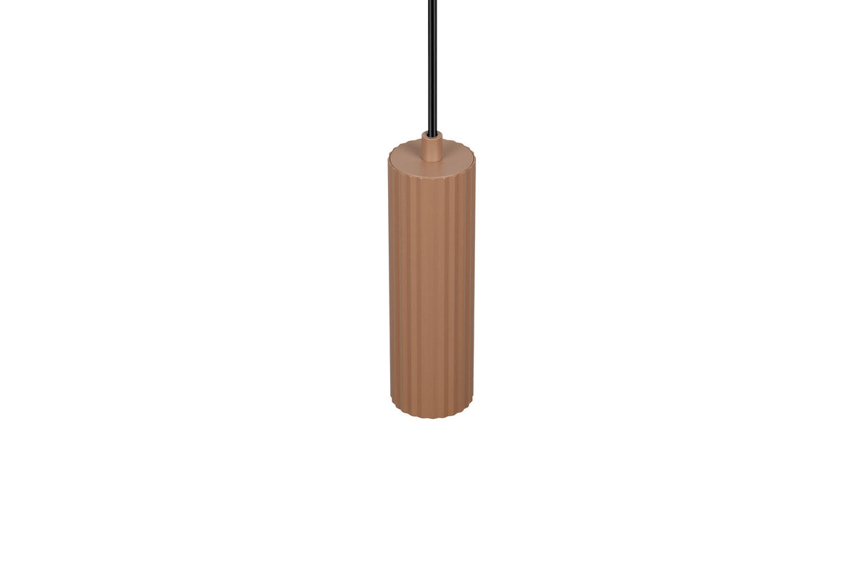 Vue de dessus du cylindre terracotta éteint, câble noir au centre