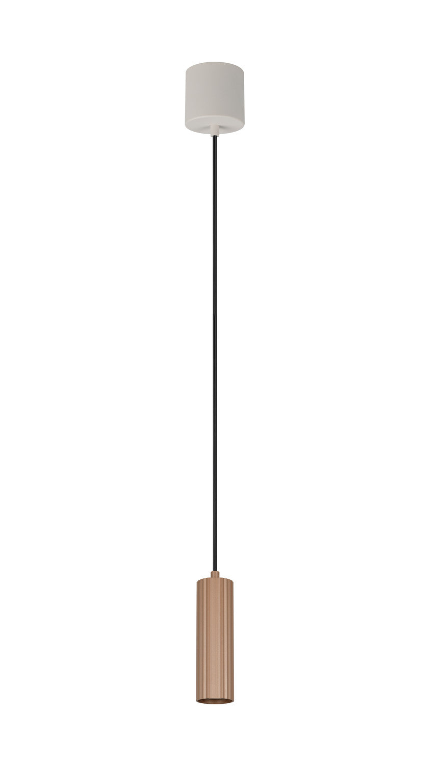 Silhouette complète de la suspension, rosace blanche et câble tendu
