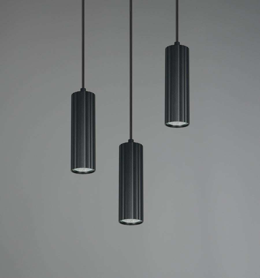 Suspension Soka 3 lumières noire mat