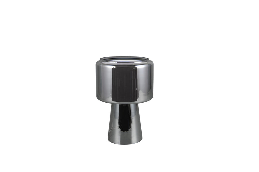 Présentation du design complet, verre cylindrique et piètement évasé chromé